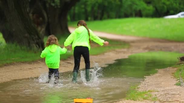 Gelukkige kinderen uitgevoerd In enorme Plas — Stockvideo