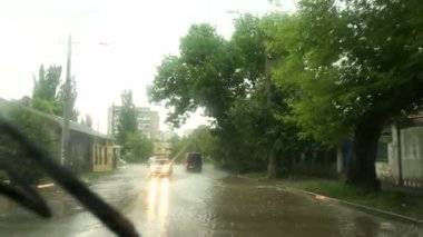 Traffic in city during rain