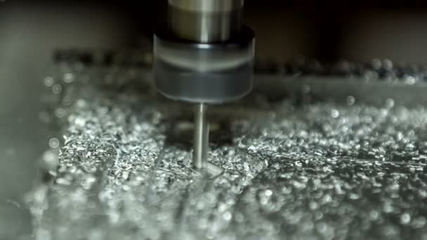 Metal lathe is slowly cutting aluminium — Stock Video