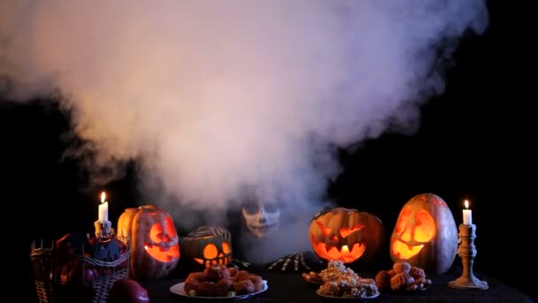 Jack O'lantern with Halloween pumpkins. — Stock video