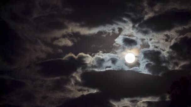 Luna llena detrás de las nubes — Vídeos de Stock