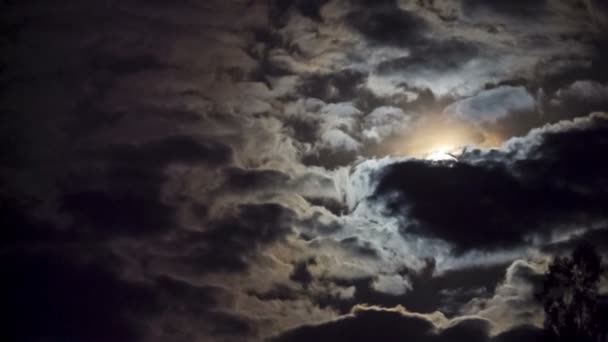 Luna llena detrás de las nubes — Vídeos de Stock