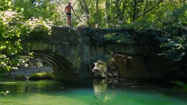 Slow-Mo. Man Jumping Into The River
