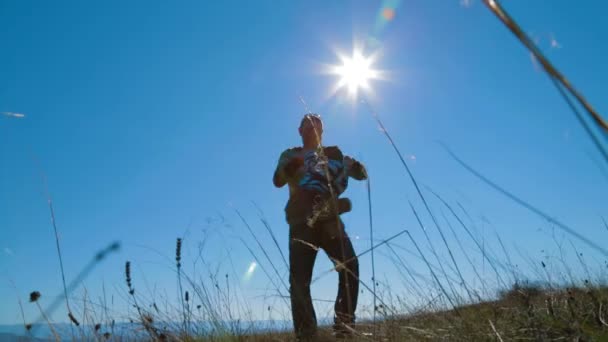 Young Father Spinning His Little Son Around At Nature — Stockvideo