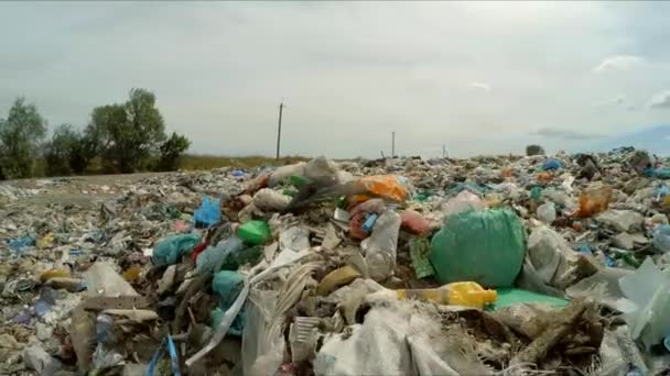 Les ordures jetées dans un énorme tas à la décharge en Ukraine — Video