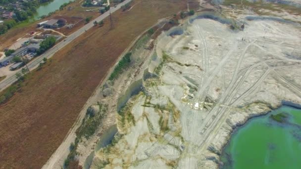 AERIAL VIEW. Driveway Near Green Lake In Open Quarry In Bakhchisarai, Crimea — Stock Video