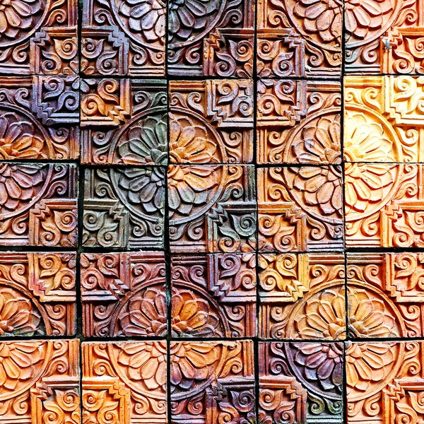 Old vintage earthenware wall tiles patterns handcraft from thailand public. — Stock Photo, Image