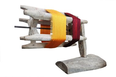 Eski moda retro ahşap beyaz arka plan üzerinde izole zanaat Tay ipek reel El yapımı
