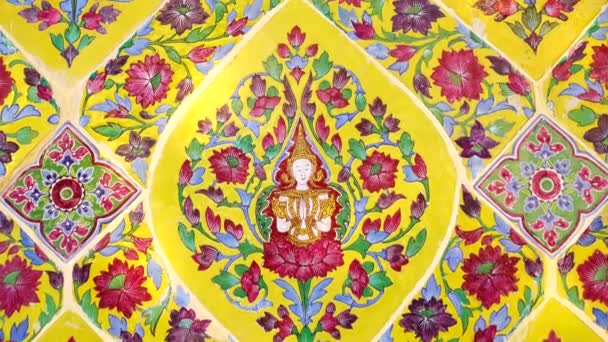 Stare Płytki Ścienne Ceramiczne Wzory Rękodzieło Tajlandii Świątyni Ściany Publicznej — Wideo stockowe