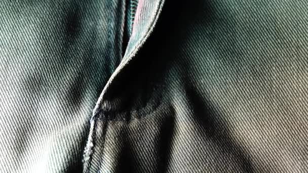 Fermeture Éclair Métal Jeans Gros Plan Tissu Denim Bleu Macro — Video