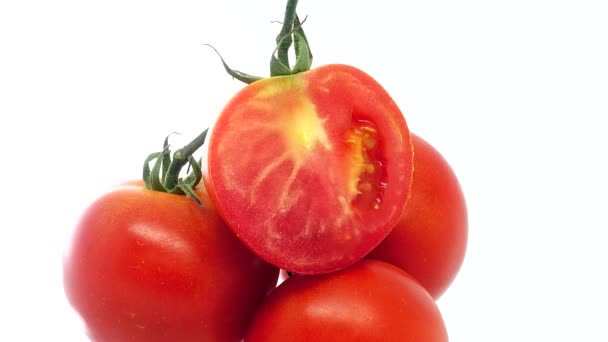 Stak Frisk Moden Organisk Tomat Sæk Roterende Plade Isoleret Hvid – Stock-video