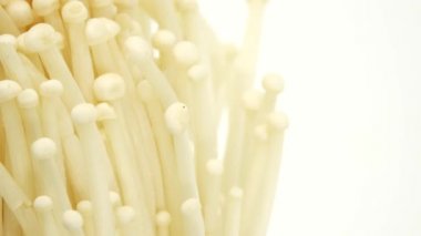 Organik enoki mantarı. Yakın çekim. Yakın çekim.