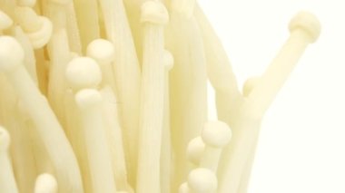 Organik enoki mantarı. Yakın çekim. Yakın çekim.