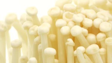 Organik enoki mantarı. Yakın çekim. Yakın çekim.