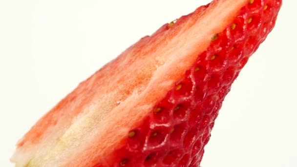 Fragole Succose Lampone Rosso Metà Fragola Primo Piano Deliziose Bacche — Video Stock