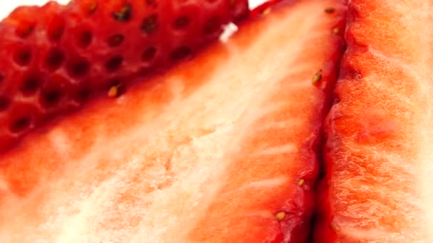 Fragole Succose Lampone Rosso Metà Fragola Primo Piano Deliziose Bacche — Video Stock