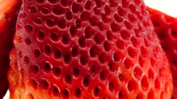 Red Raspberry Juicy Strawberries Strawberry Halves Close Delicious Summer Berries — Stock Video