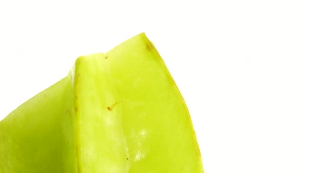 Organic Star Fruit Carambola Star Apple Starfruit Close Rotates White — Stock Video