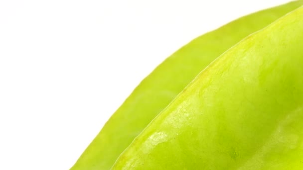 Βιολογικής Αστέρι Φρούτα Carambola Αστέρι Μήλο Starfruit Close Περιστρέφεται Λευκό — Αρχείο Βίντεο