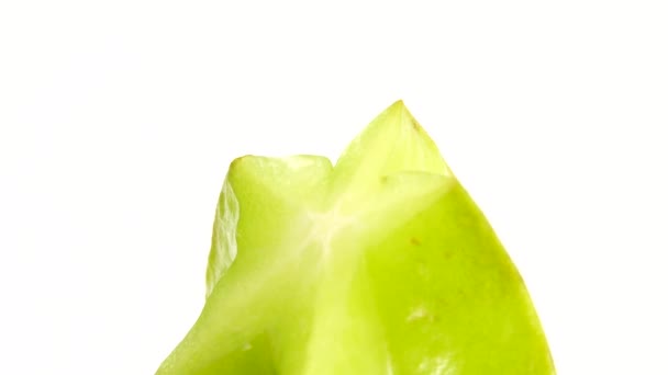 Biologische Ster Fruit Carambola Ster Appel Zeesterren Close Draait Een — Stockvideo