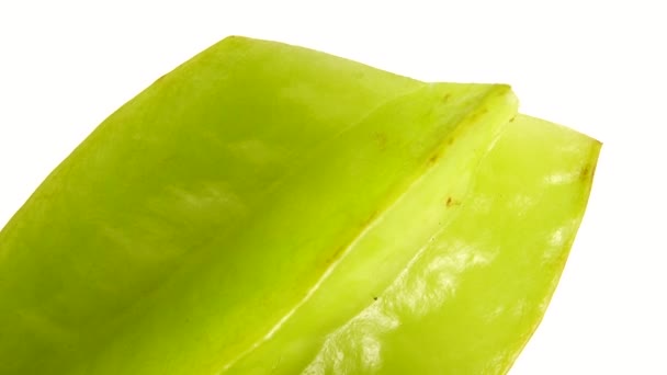 Biologische Ster Fruit Carambola Ster Appel Zeesterren Close Draait Een — Stockvideo