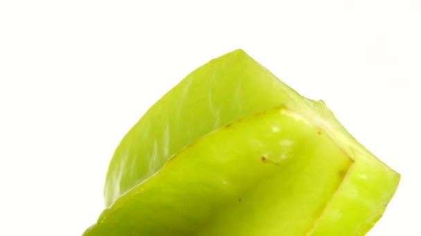 Biologische Ster Fruit Carambola Ster Appel Zeesterren Close Draait Een — Stockvideo