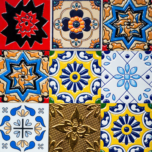 Beautiful old wall ceramic tiles patterns handcraft from thailand public.