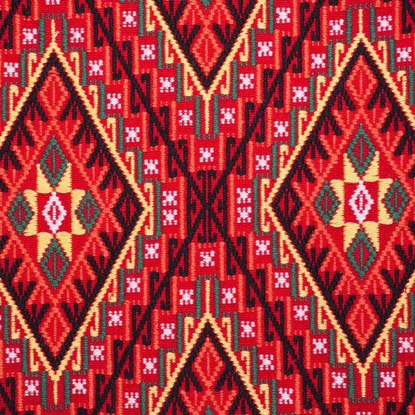 Kleurrijke Thais handwerk Peruaanse stijl deken oppervlak close-up. Meer van dit motief & meer textiel Peruaanse stripe mooie achtergrond tapijt Perzisch nomad detail patroon Arabische modieuze textiel. — Stockfoto