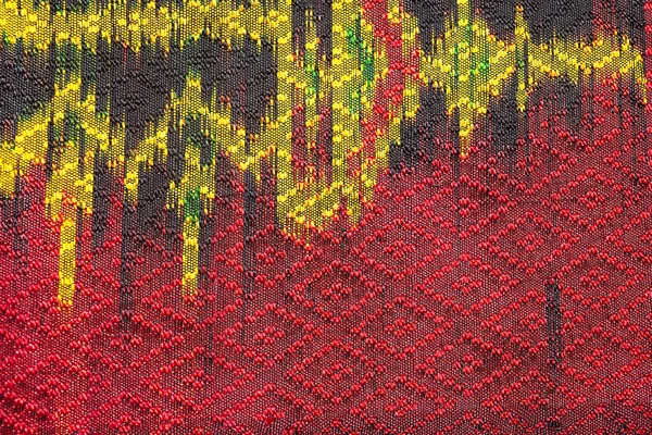 Colorful thai silk handcraft peruvian style rug surface close up More this motif & more textiles peruvian stripe beautiful background tapestry persian nomad detail pattern farabic fashionable textile. — Stock Photo, Image