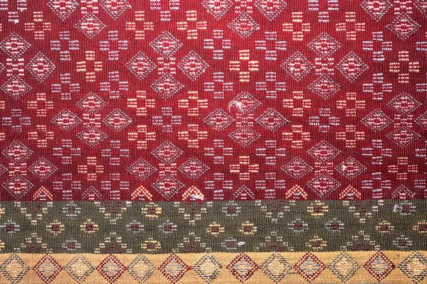 Ancient fabric more than 60 years old colorful thai silk handcraft peruvian style rug surface close up textiles peruvian beautiful background tapestry persian detail pattern farabic fashionable old — Stock Photo, Image