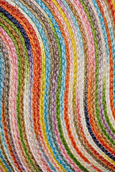 Bonito colorido tecido sisal lã tapete natural saco fations taxtures & fundo — Fotografia de Stock