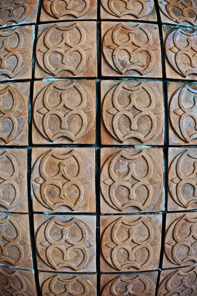 More than 250 years old wall ceramic tiles patterns handcraft from thailand road park public flish eye — Stock Photo, Image