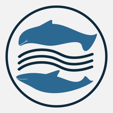 Balık kuyruğu simgesi. Yunus ve köpekbalıklarıyla deniz ikonu