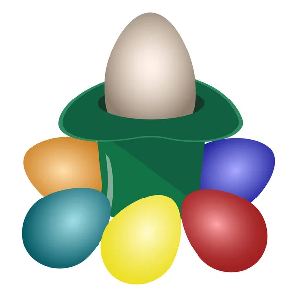 Buona Pasqua Illustrazione Cappello Verde Con Uova Colorate Intorno Cristo — Vettoriale Stock