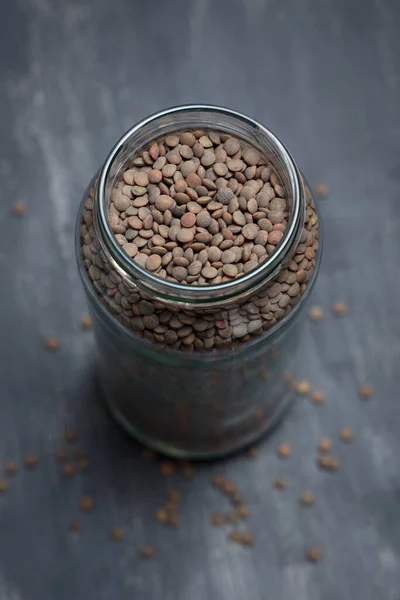 Glass Jar Full Lentils Placed Tabletop Eco Friendly Concept — Stock Photo, Image