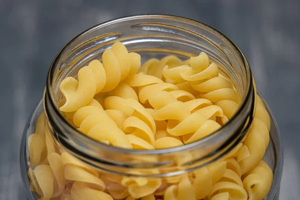 Close Glass Jar Full Pasta Placed Tabletop Eco Friendly Concept — Stock Photo, Image