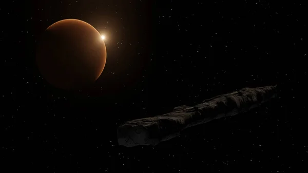Oumuamua kuyruklu yıldızı adı verilen Güneş Sistemi 'nden geçen yıldızlar arası bir nesne. 3B görüntüleme