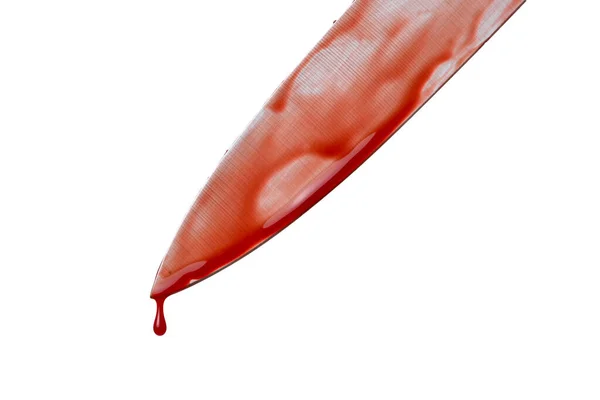 Bloody Knife Still Dripping Isolated White Background — Stock Photo, Image