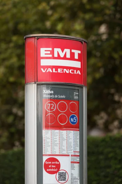 Valencia España Septiembre 2021 Parada Autobús Emt Emt Empresa Transporte — Foto de Stock