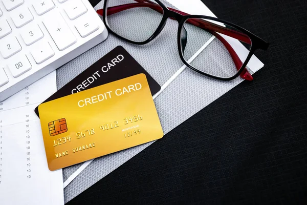 Conceito Cartões Financeiros Bancários Crédito Para Utilização Questões Financeiras — Fotografia de Stock