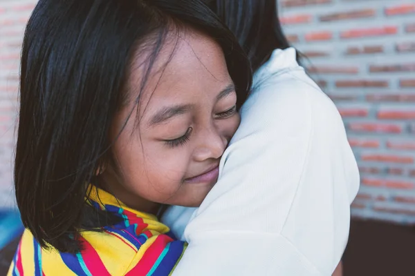 Girl Hugs Her Mother Concept Showing Love Care Family Home — Stock Photo, Image