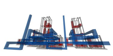 3D illüstrasyon mimarisi perspektif çizgileri, Business modern şehir mimarisi soyut arkaplan tasarımı, soyut mimari arka plan kavramı.