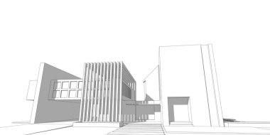 Ev yapımı taslak mimari 3D kablo çizimi, modern mimari perspektif çizgisi.