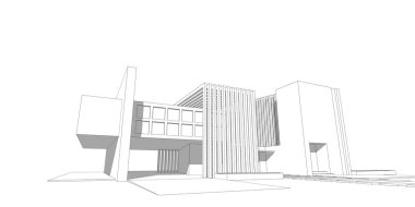 Ev yapımı taslak mimari 3D kablo çizimi, modern mimari perspektif çizgisi.
