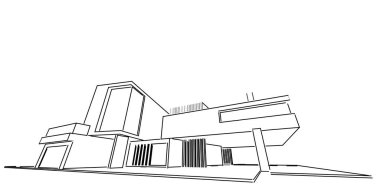 Ev yapımı taslak mimari 3D kablo çizimi, modern mimari perspektif çizgisi.