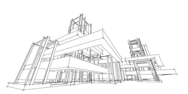 House building sketch architecture 3d wireframe illustration, Modern architectural perspective line.