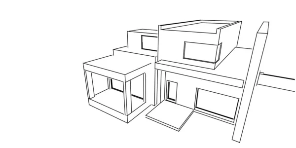 Ház Épület Vázlat Építészet Wireframe Illusztráció Modern Építészeti Perspektíva Vonal — Stock Fotó