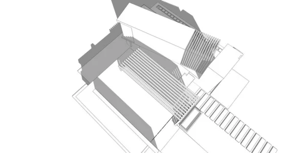 Casa Edificio Schizzo Architettura Wireframe Illustrazione Linea Prospettiva Architettonica Moderna — Foto Stock