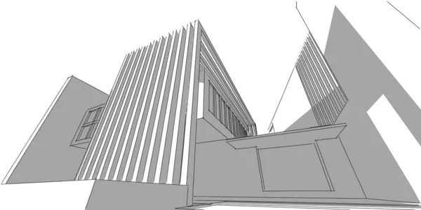 Hus Byggnad Skiss Arkitektur Wireframe Illustration Modern Arkitektonisk Perspektiv Linje — Stockfoto