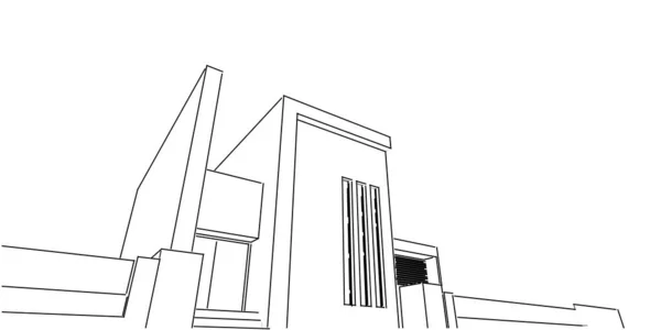 Casa Edificio Schizzo Architettura Wireframe Illustrazione Linea Prospettiva Architettonica Moderna — Foto Stock